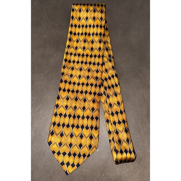 Ermenegildo Zenga Men’s Gold Blue Geometric Printed 100% Silk Tie 4” Italian EUC - Picture 9 of 9